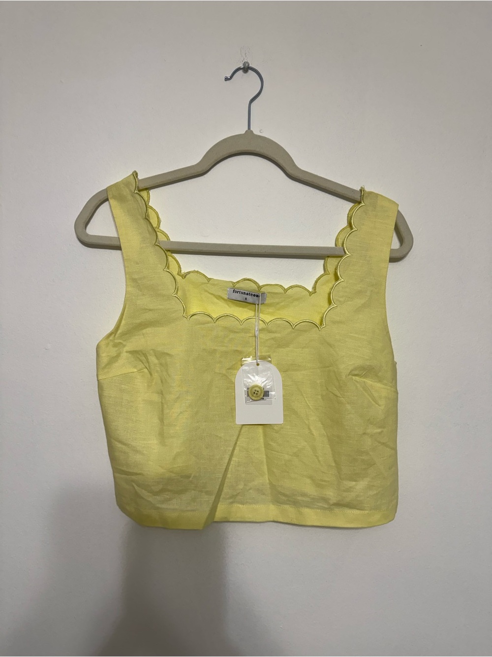 Scalloped Square Neck Yellow Cotton Camisole
